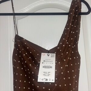 Zara Brown Polka Dot One Shoulder Dress